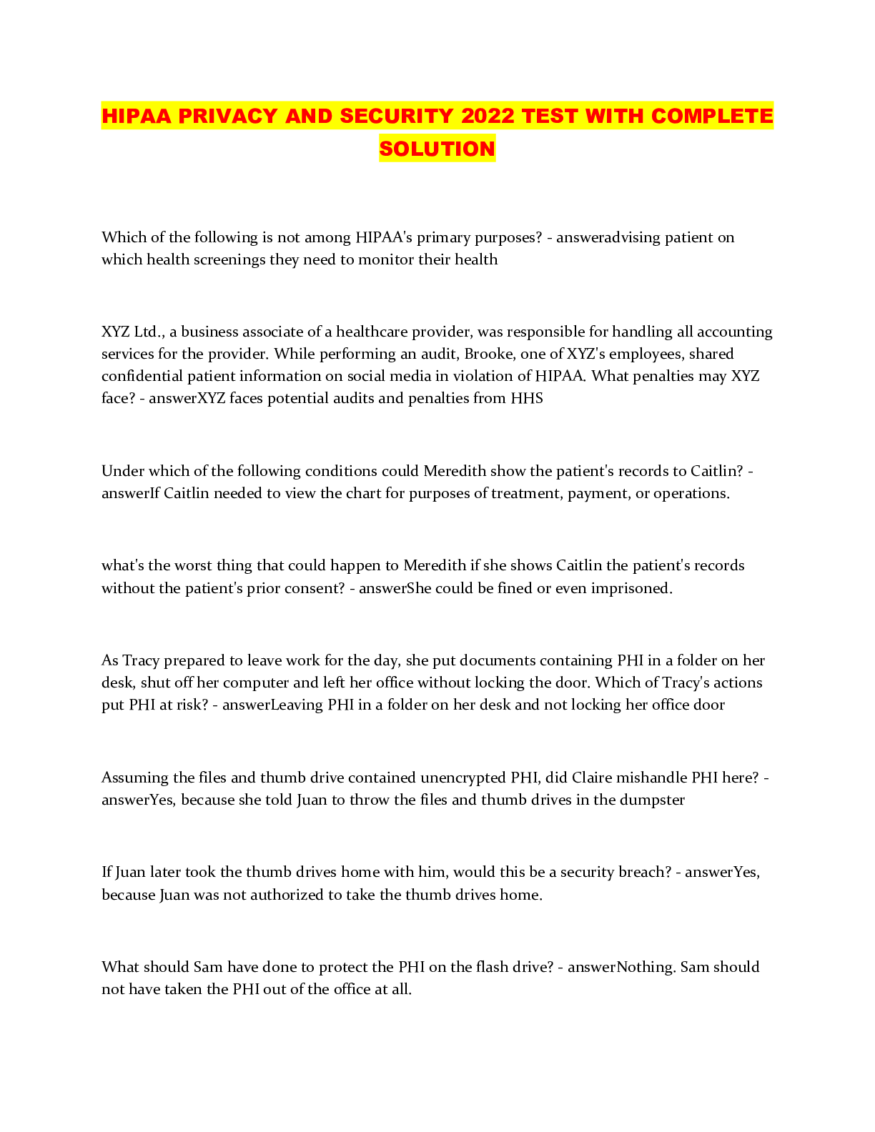 Preview image of HIPAA PRIVACY AND SECURITY 2022 TEST WITH COMPLETE SOLUTION document